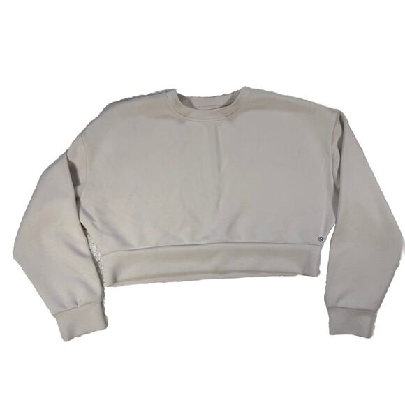 Buffbunny Recycled Crew Pullover Sweatshirt Size Large Cream Gym Pump Cover - Picture 1 of 6